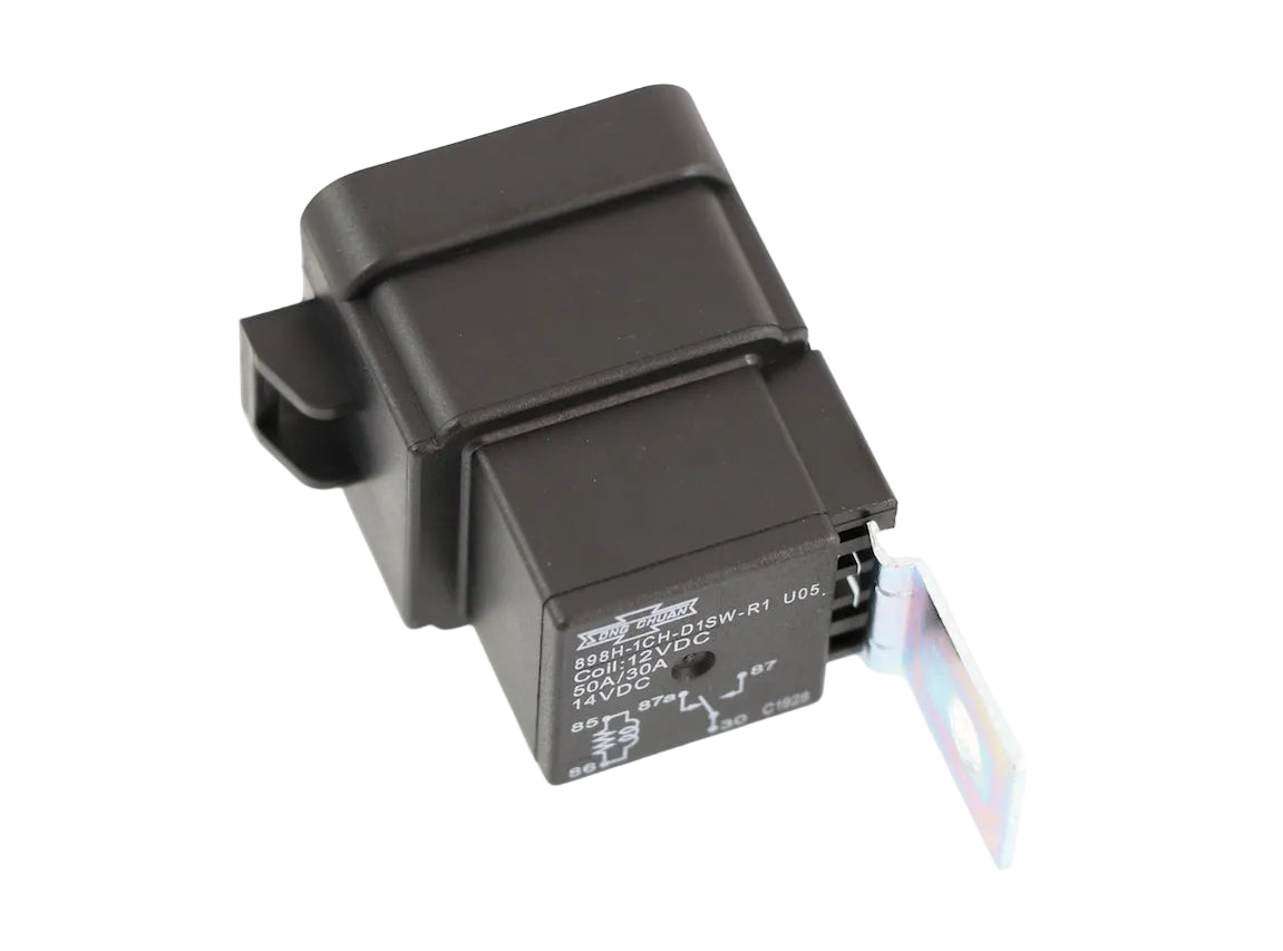 Advance Truck Parts USA Song Chuan 898H 12V DC 5-pin heavy-duty relay with printed circuit schematic, black polymer housing, and attached metal mounting bracket