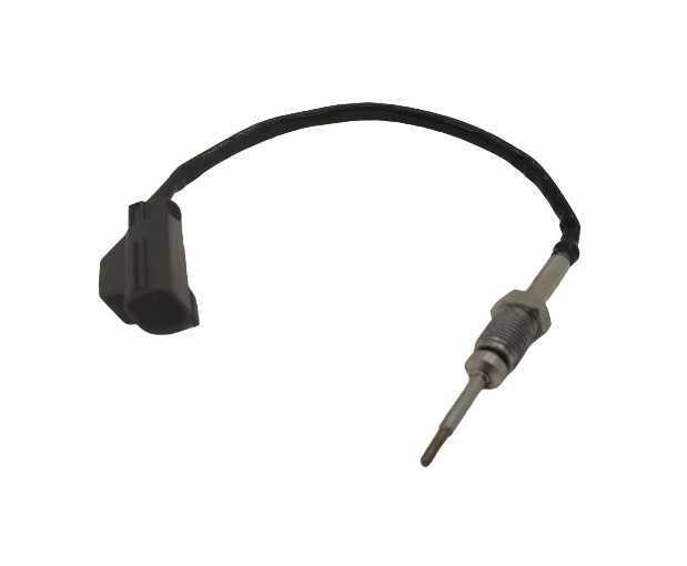 Advance Truck Parts USA 8C3Z12B591E Navistar MaxxForce exhaust gas temperature sensor showing a close-up studio perspective of the probe, threaded fitting, wire lead, and 2-pin connector