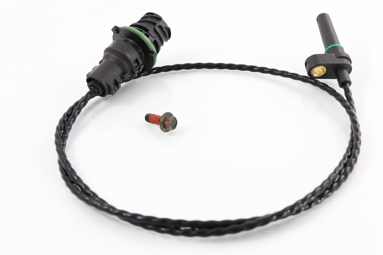 Advance Truck Parts USA 904-7441 Volvo turbocharger speed sensor showing a clean studio view of the sensor probe, twisted wire harness, connector, and mounting screw on a plain white background