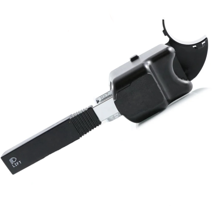 Advance Truck Parts USA 999177 Freightliner FLD multifunction turn signal switch featuring lever handle, curved steering column collar, and black polymer housing
