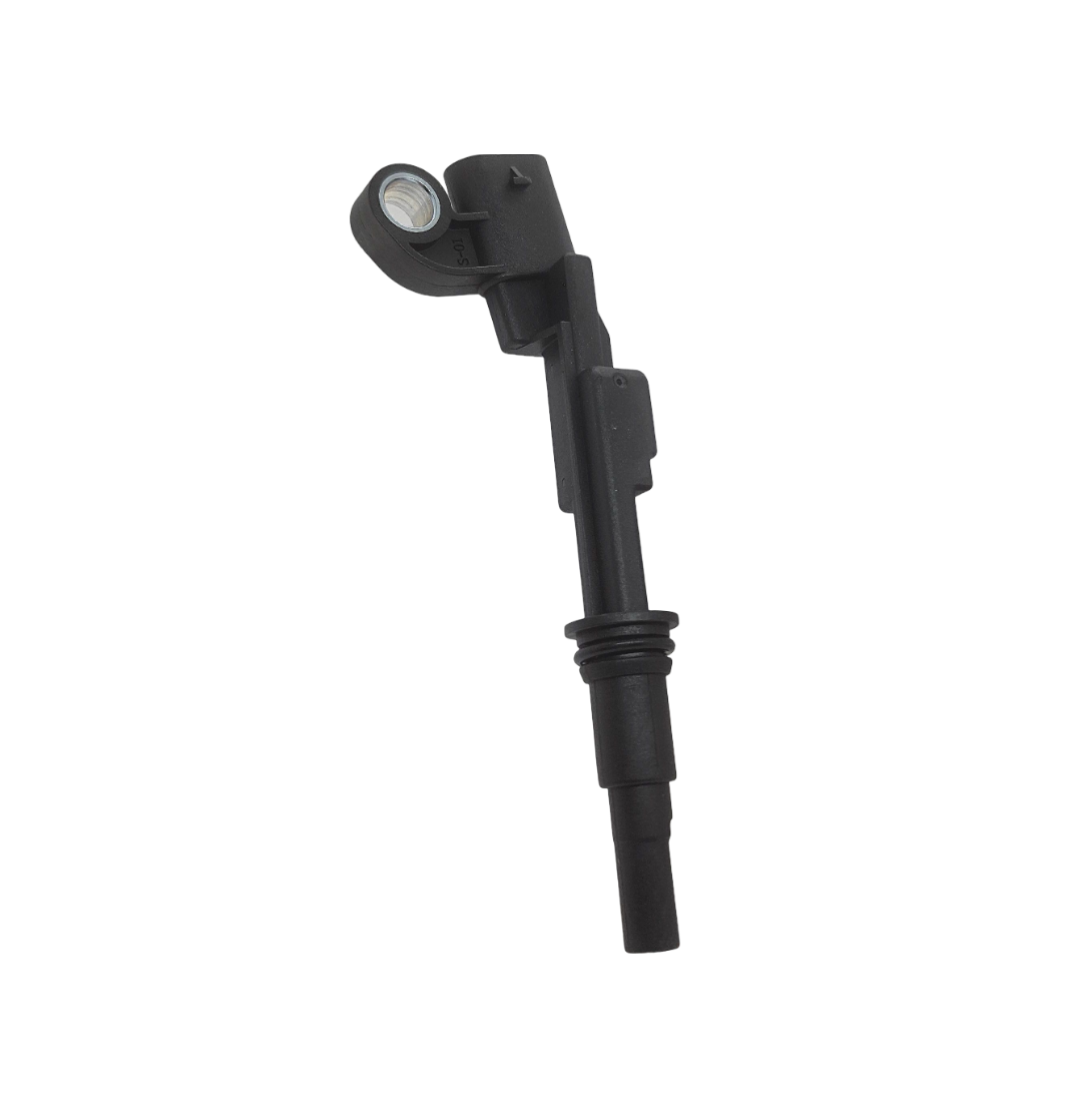 Advance Truck Parts USA A0091531228 Detroit DD13 water pump speed sensor showing a clean studio view of the mounting bolt hole, O-rings, and sensor stem 