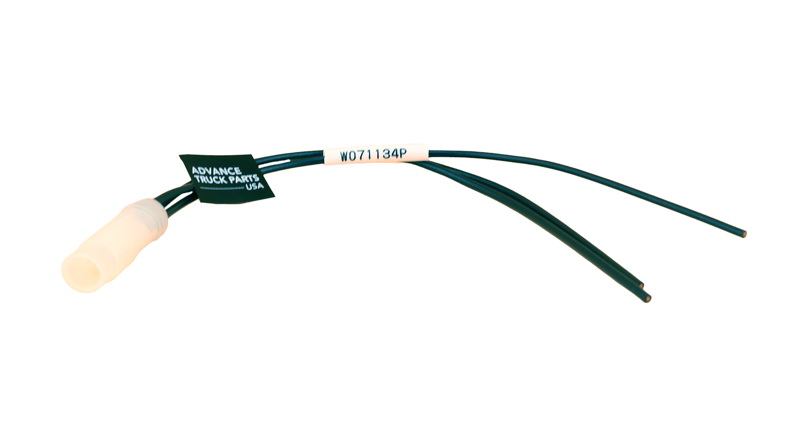 Advance Truck Parts USA brand door jamb switch pigtail for Kenworth trucks, SKU W071134P. Features a connector plug and labeled wire