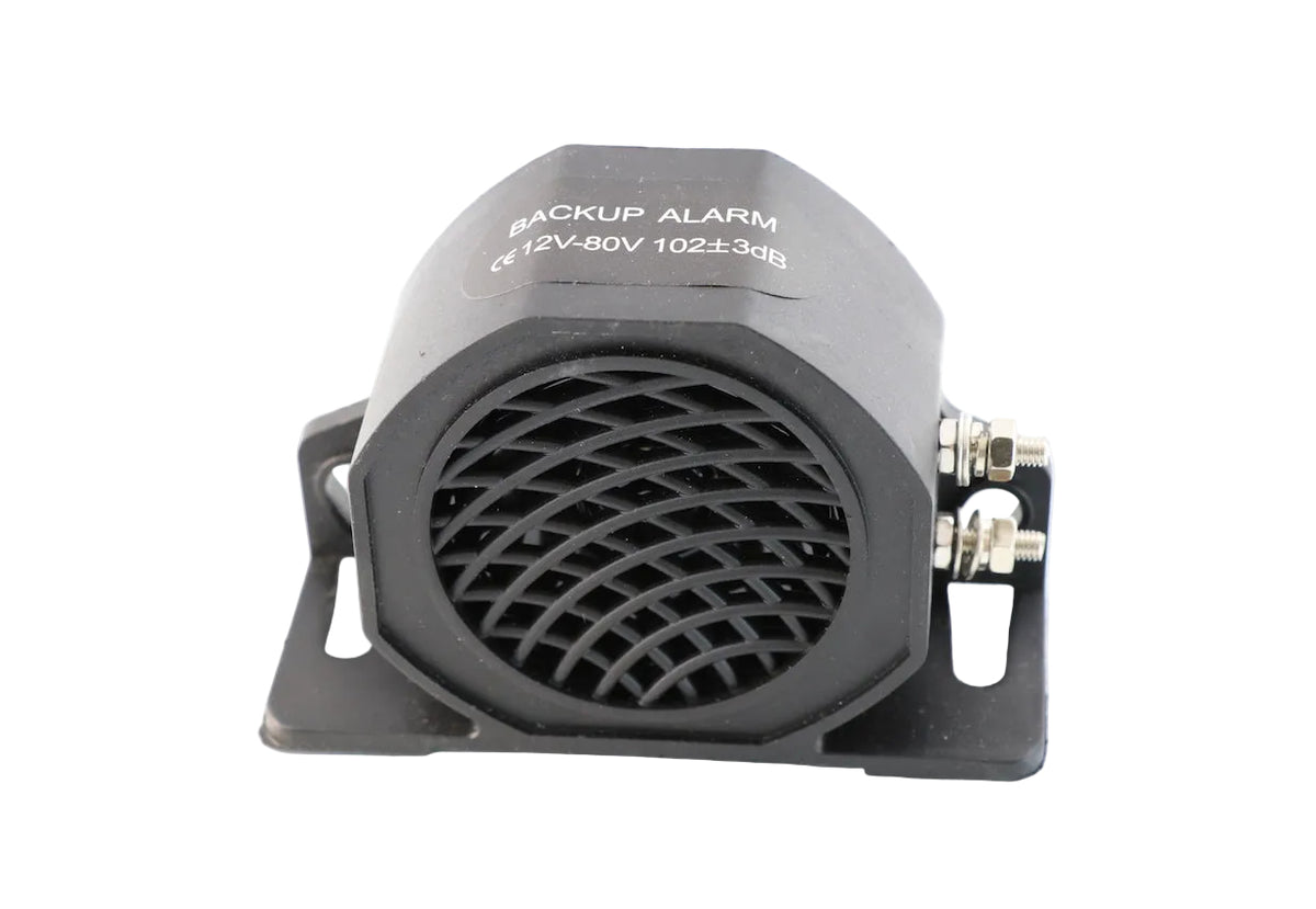 Advance Truck Parts USA W091053 commercial heavy-duty backup alarm showing a clean front studio view of the black speaker grille and mounting bracket 