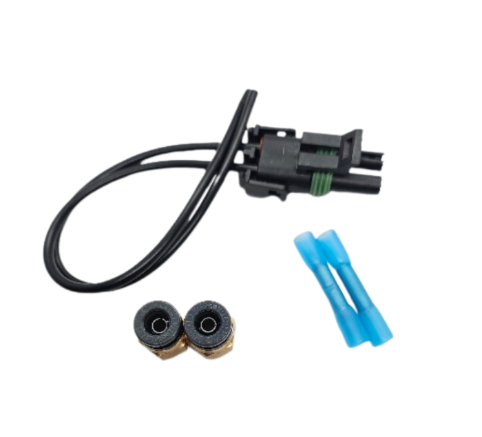 Advance Truck Parts USA WTK0130 solenoid valve service kit showing a clean studio view of the pigtail harness, DOT quick-connect fittings, and heat shrink butt connectors on a plain white background