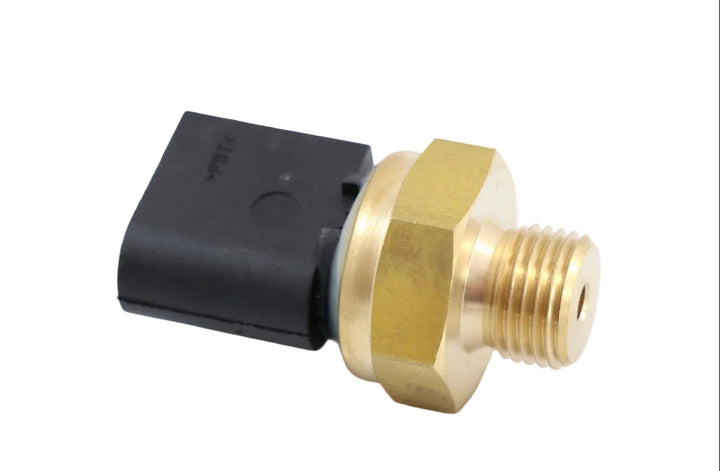 Advance Truck Parts USA A0071530828 2.03-inch gold-body oil pressure sensor featuring M16 X 1.5 threaded port, hexagonal collar, and black oval 3-pin connector housing