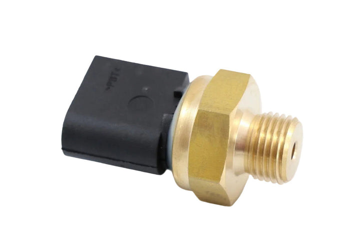 Advance Truck Parts USA A0111539228 Detroit Diesel oil pressure sensor showing a clean studio view of the threaded brass fitting, hex nut, and black connector housing on a plain white background