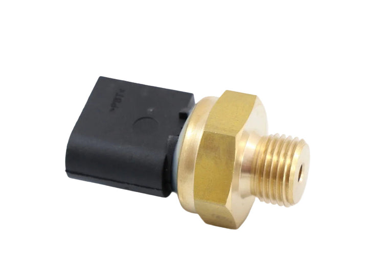 Advance Truck Parts USA A0111539228 Detroit Diesel oil pressure sensor showing a clean studio view of the threaded brass fitting, hex nut, and black connector housing 