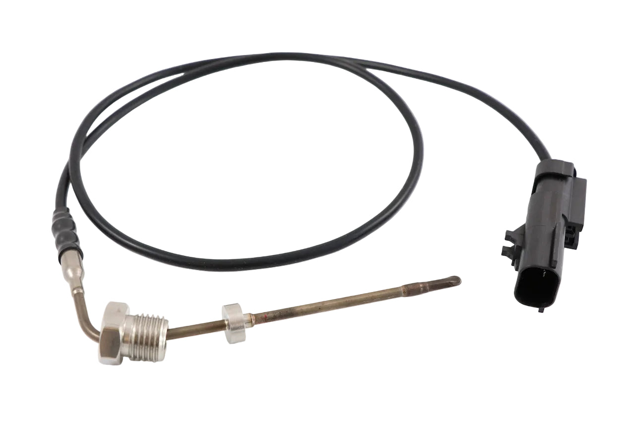 Advance Truck Parts USA A6805401817 Freightliner exhaust gas temperature sensor showing a close-up studio perspective of the threaded metal probe and wiring harness