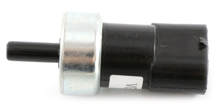 Advance Truck Parts USA 20489118 Volvo brake pressure sensor featuring a black extension tip, metallic housing body, and electrical connector on a plain background