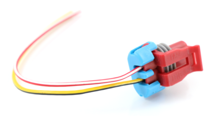 Advance Truck Parts USA 22-51296-000 pigtail harness connector for Freightliner A/C binary pressure switch featuring a 2-pin red and blue housing with lead wires on a plain background