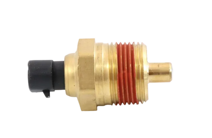 Advance Truck Parts USA 23515251 water temperature sensor for Detroit Diesel Series 60 featuring a brass body, threaded stem with sealant, and black connector housing on a plain background