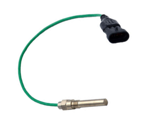 Advance Truck Parts USA 25099551 turbocharger speed sensor for Mack trucks showing a curved green cable, threaded metal probe tip, and 3-pin electrical connector on a plain white background