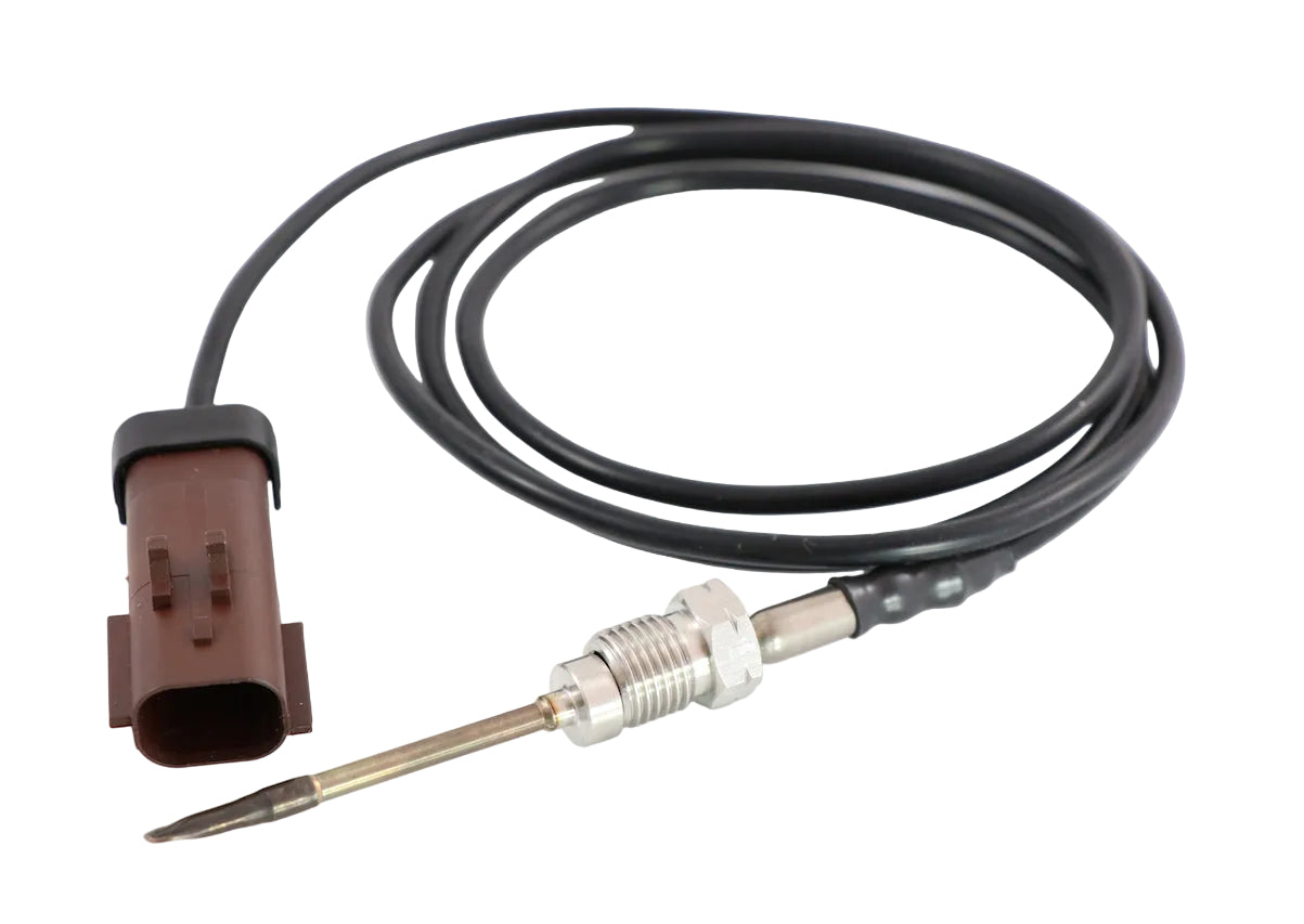 Advance Truck Parts USA 2593753C93 exhaust gas temperature sensor for Navistar featuring a threaded probe, wired harness, and a brown 2-pin connector on a plain background