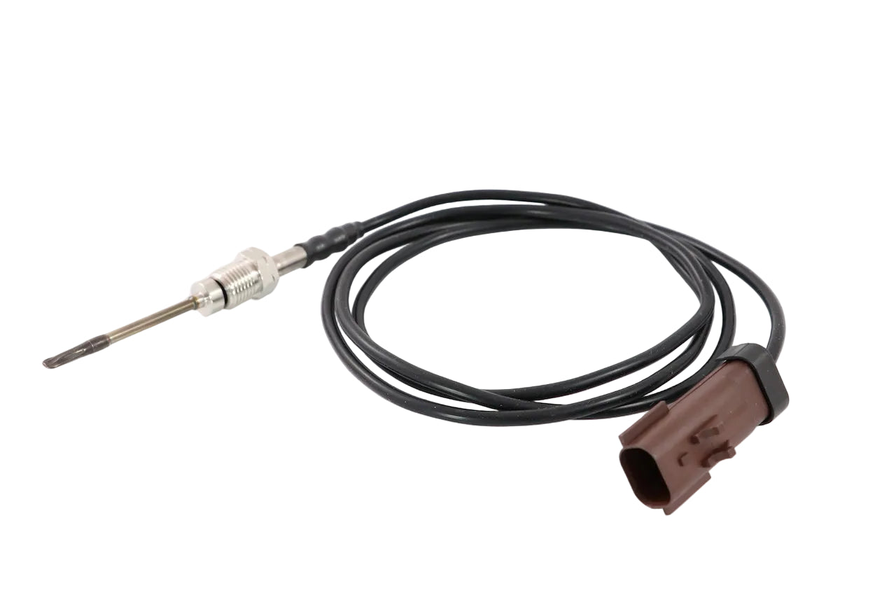 Advance Truck Parts USA 2593756C92 exhaust gas temperature sensor for Navistar featuring a threaded metal probe, wire harness, and brown 2-pin connector 