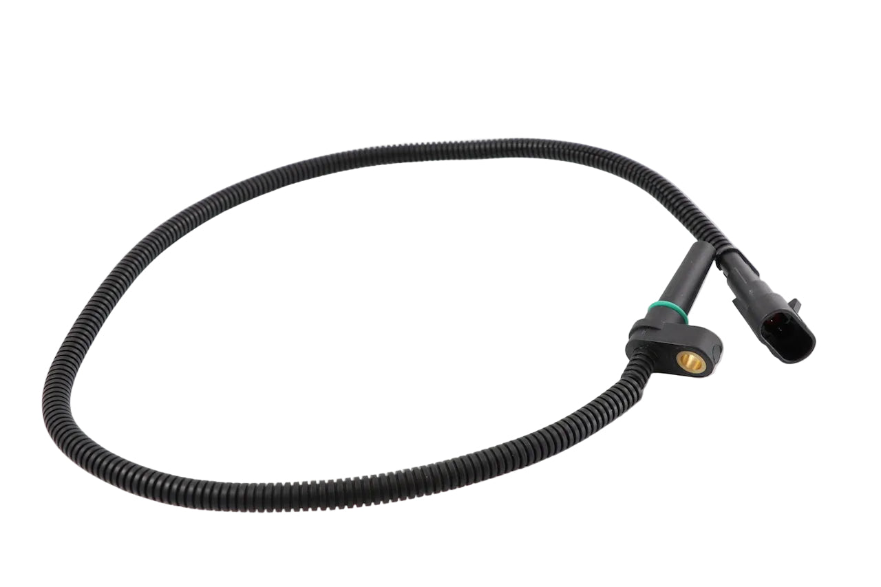 Advance Truck Parts USA 2837371 Cummins ISX turbocharger speed sensor kit featuring a protected cable harness, sensor probe with O-ring, and connector on a plain background
