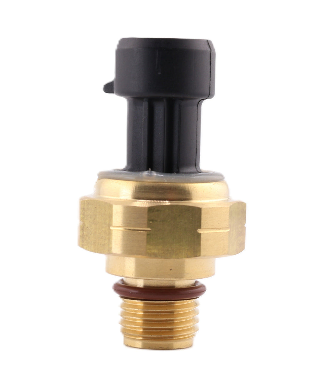 Advance Truck Parts USA 3084521 Cummins engine pressure sensor featuring a brass threaded body, O-ring, and black electrical connector on a plain background
