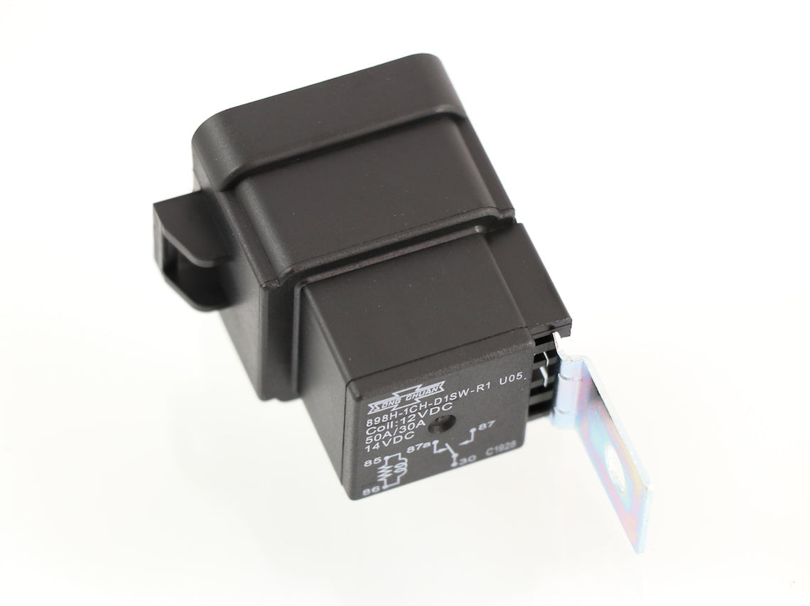 Advance Truck Parts USA 3505300C1 Navistar multi-function relay featuring a black housing, wiring diagram imprint, and an attached metal mounting bracket on a branded studio background