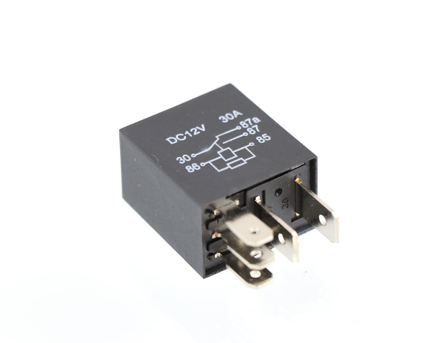 Advance Truck Parts USA heavy duty 5-pin 12V 30/20A relay with resistor and wiring diagram on a plain background