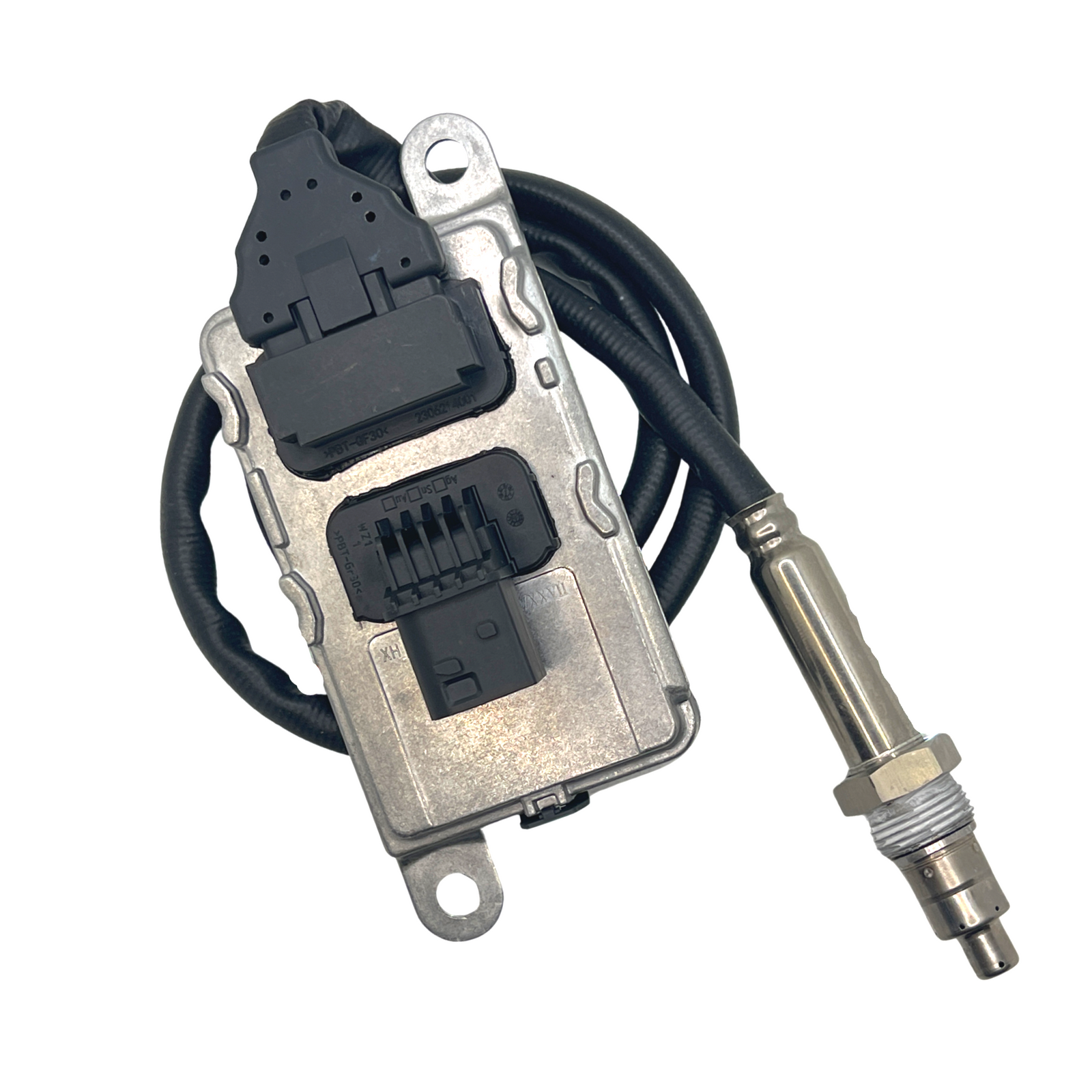 Advance Truck Parts USA 4326769 ATP nitrogen oxide sensor featuring a 4-terminal square connector module, wiring harness, and threaded probe on a plain background