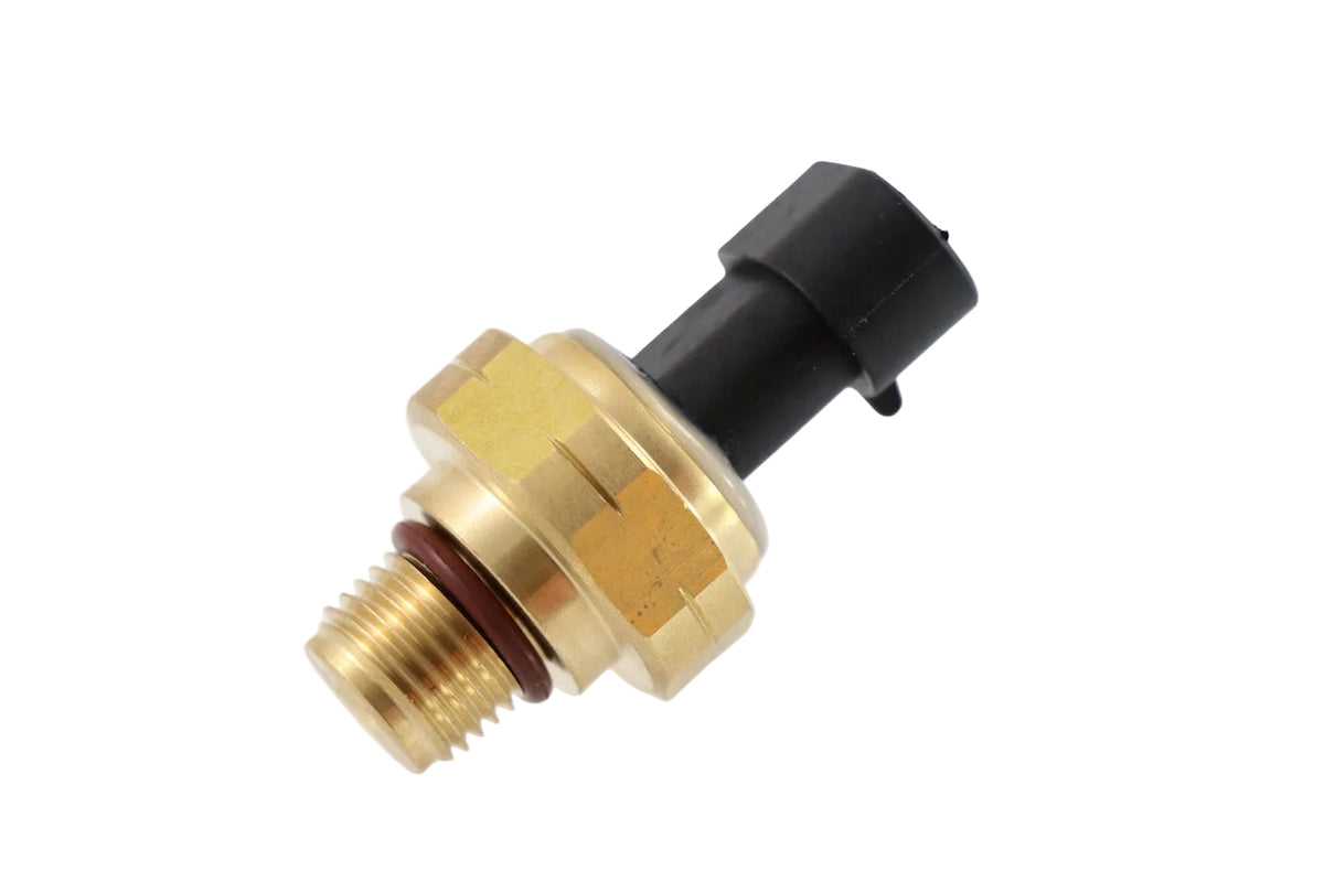 Advance Truck Parts USA 4921487 oil pressure sensor for Cummins engines featuring a brass body, red O-ring, and black electrical connector on a plain background