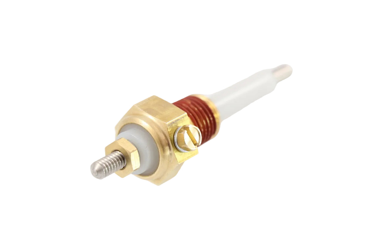 Advance Truck Parts USA 5022-01185-01 Freightliner radiator low water probe featuring a brass body, threaded connector, and insulated probe tip on a plain background