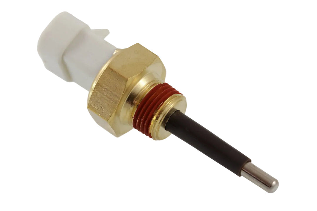 Advance Truck Parts USA 5022-02187-05 coolant level sensor featuring brass housing, threaded probe with sealant, and white connector on a plain background