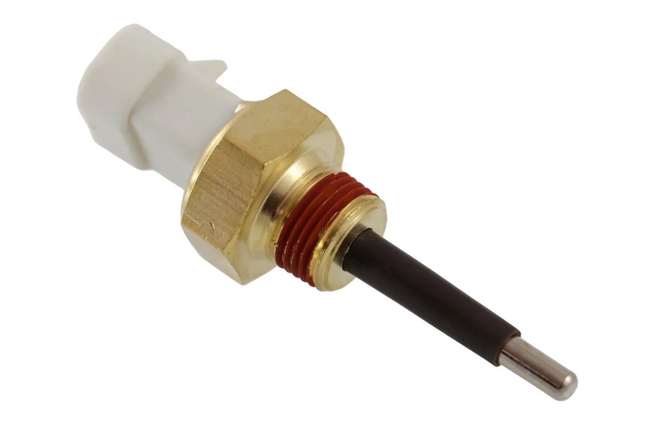 Advance Truck Parts USA 5022-02187-05 coolant level sensor featuring brass housing, threaded probe with sealant, and white connector on a plain background