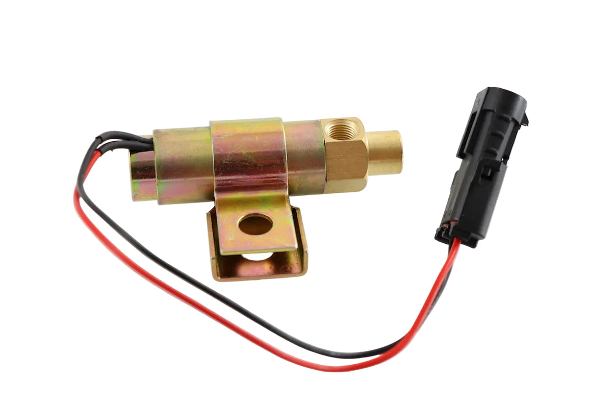 Advance Truck Parts USA 5025-1 air conditioner solenoid valve with diode featuring a brass body, mounting bracket, wires, and connector