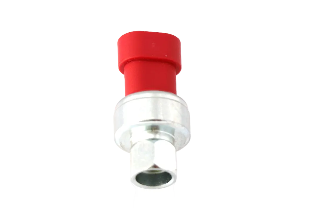 Advance Truck Parts USA 79PSL3-4 high pressure A/C switch for R134a refrigerant featuring a red connector housing and a metallic threaded base on a plain background