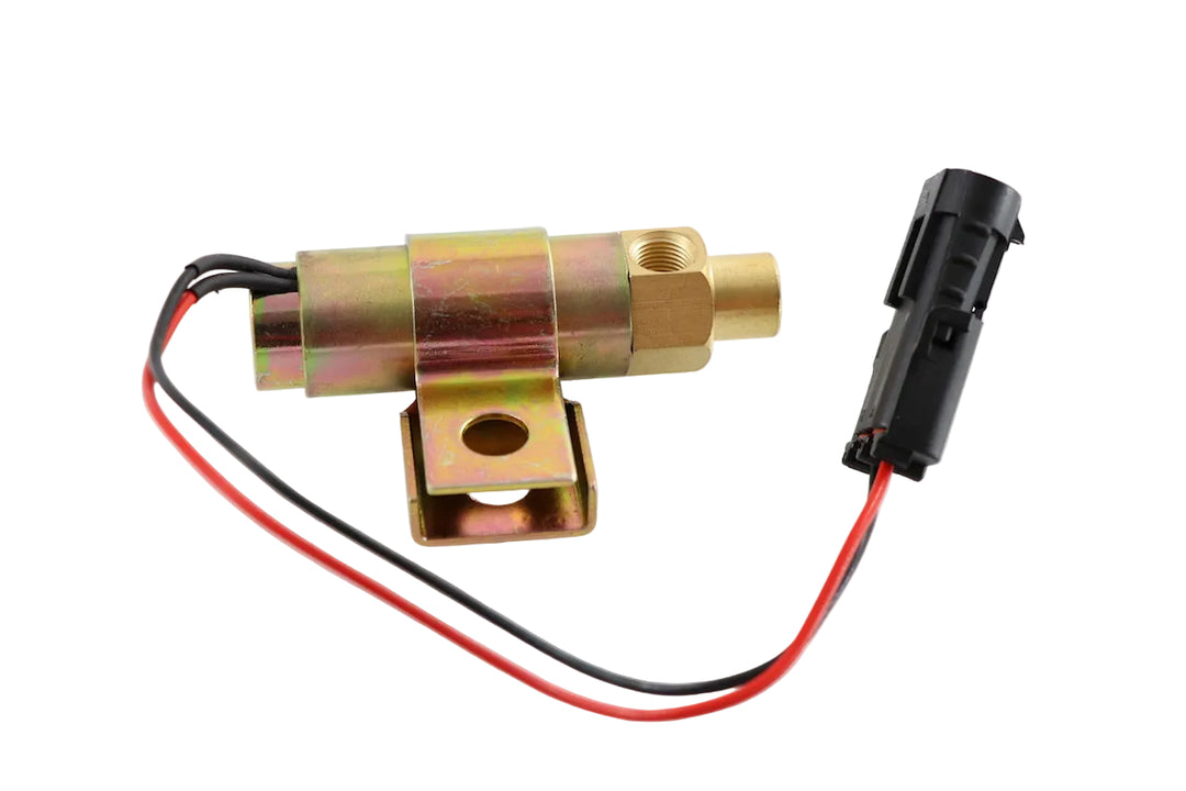 Advance Truck Parts USA air conditioner solenoid valve with diode featuring a brass body, mounting bracket, wires, and connector on a plain background