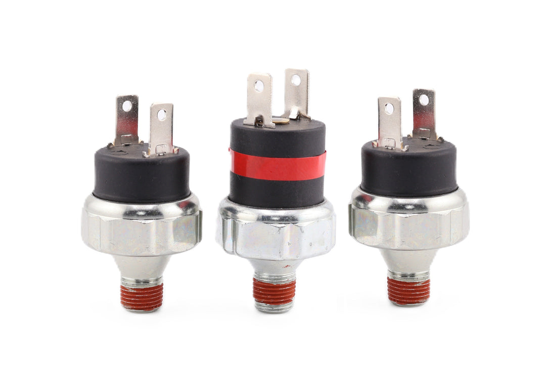 Advance Truck Parts USA air pressure switch kit for Freightliner featuring three threaded sensors with red sealant and 2-blade terminals on a plain background