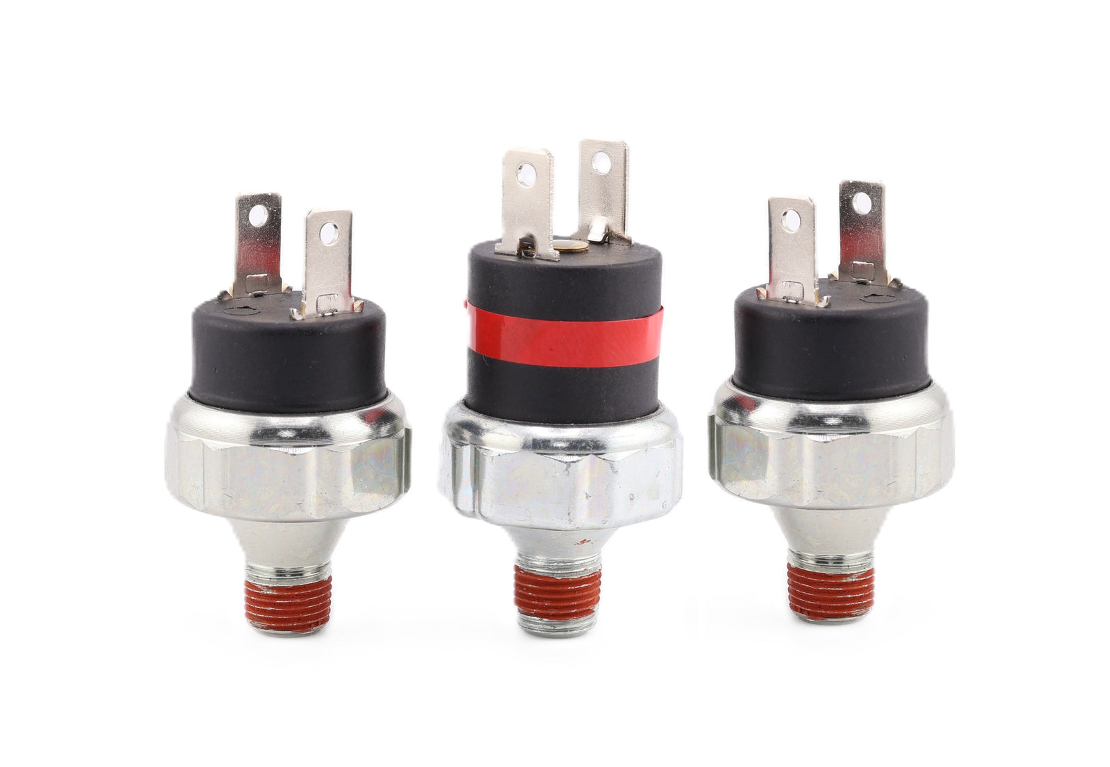 Advance Truck Parts USA air pressure switch kit for Freightliner featuring three threaded sensors with red sealant and 2-blade terminals on a plain background