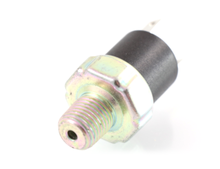 Advance Truck Parts USA ATP-80685 low pressure switch showing an angled profile of the threaded brass base, hex mounting body, and black housing on a plain white background