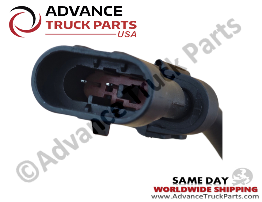 Advance Truck Parts USA branded studio close-up view highlighting the internal electrical connector pins and housing of the turbocharger speed sensor