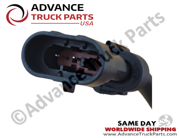 Advance Truck Parts USA branded studio close-up view highlighting the internal electrical connector pins and housing of the turbocharger speed sensor