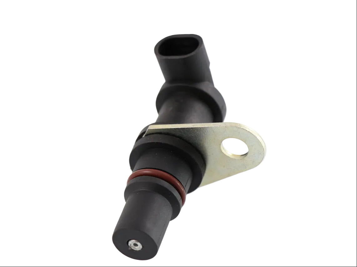 Advance Truck Parts USA crankshaft position sensor for 1986-2007 trucks with 12.7L Series 60 Detroit Diesel engines featuring a black body, red O-ring, and mounting bracket on a plain background