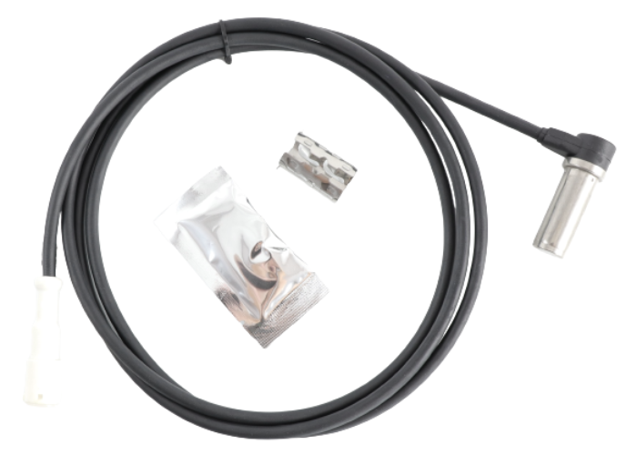 Advance Truck Parts USA K181265BXW anti-lock brake system ABS wheel speed sensor kit including cable harness, 90-degree sensor head, mounting clip, and dielectric grease packet