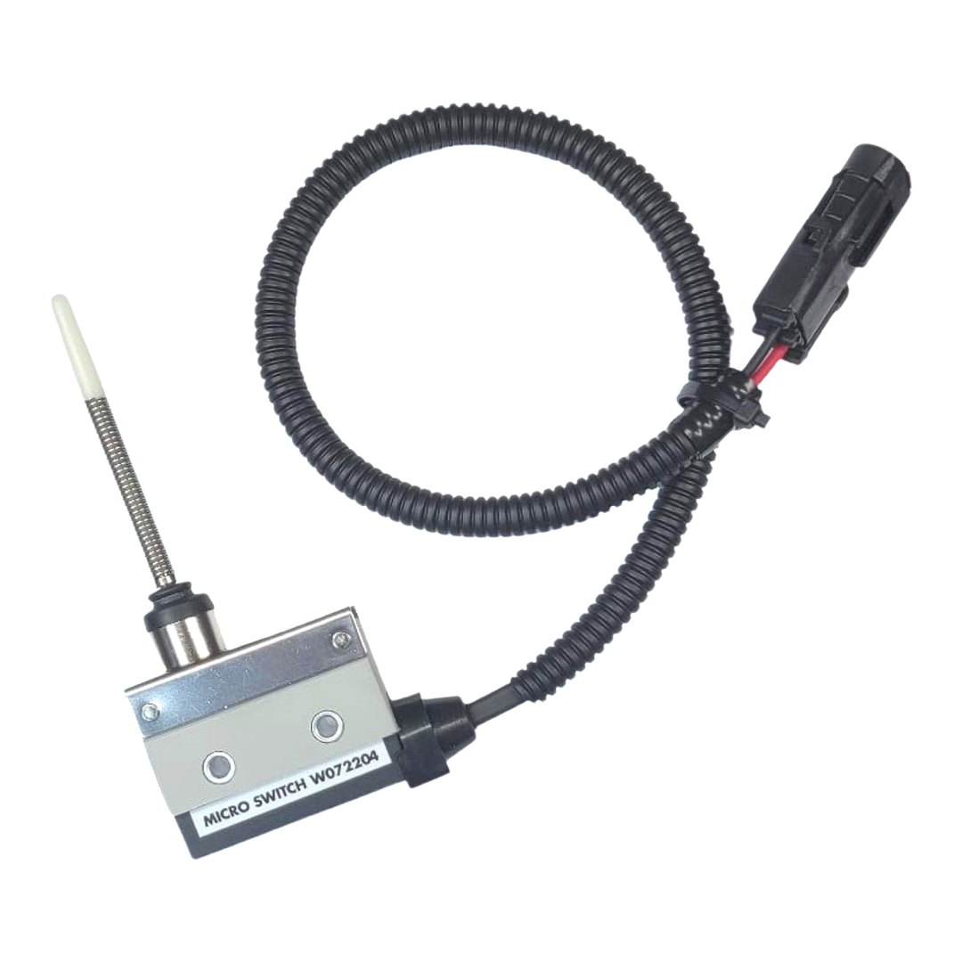 Advance Truck Parts USA 16-04996 clutch switch with plunger rod, convoluted wire loom, and 2-pin connector on a plain background