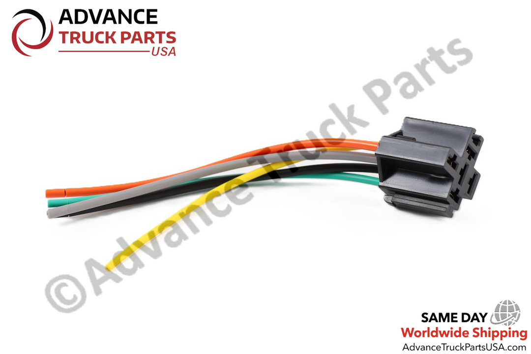 Advance Truck Parts USA 12V 40A relay showing an angled studio view of the metal blade terminals and mounting bracket on a branded background