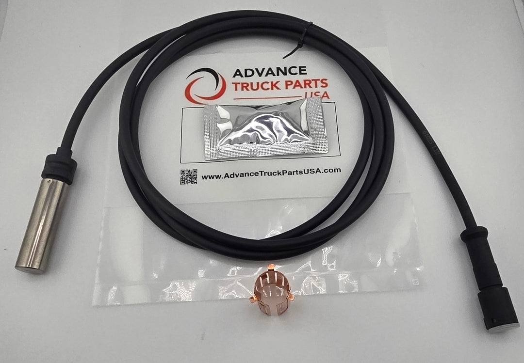 Advance Truck Parts USA 441 030 905 2 ABS wheel speed sensor kit with sensor, wiring harness, mounting clip, and grease packet on a branded background
