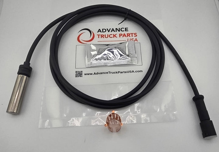 Advance Truck Parts USA 441 030 905 2 ABS wheel speed sensor kit with sensor, wiring harness, mounting clip, and grease packet on a branded background