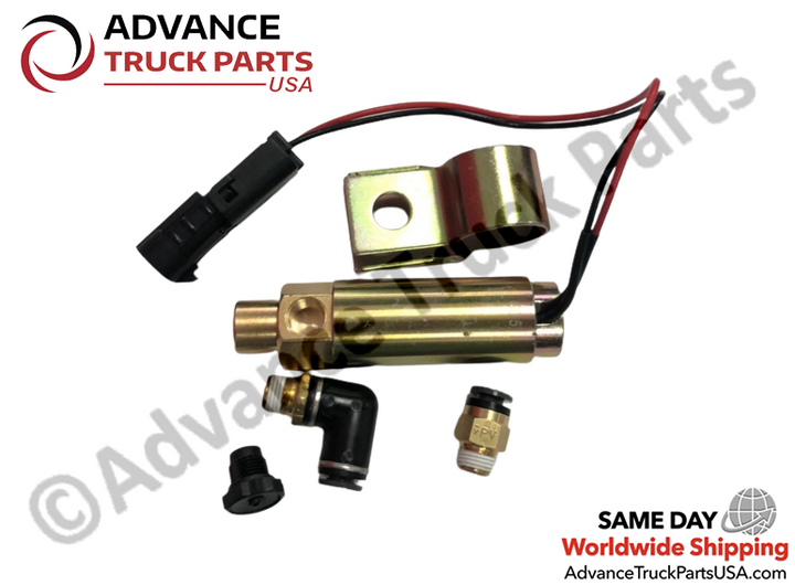 Advance Truck Parts USA air solenoid valve kit displaying an overhead studio view of the complete valve components and quick-connect fittings