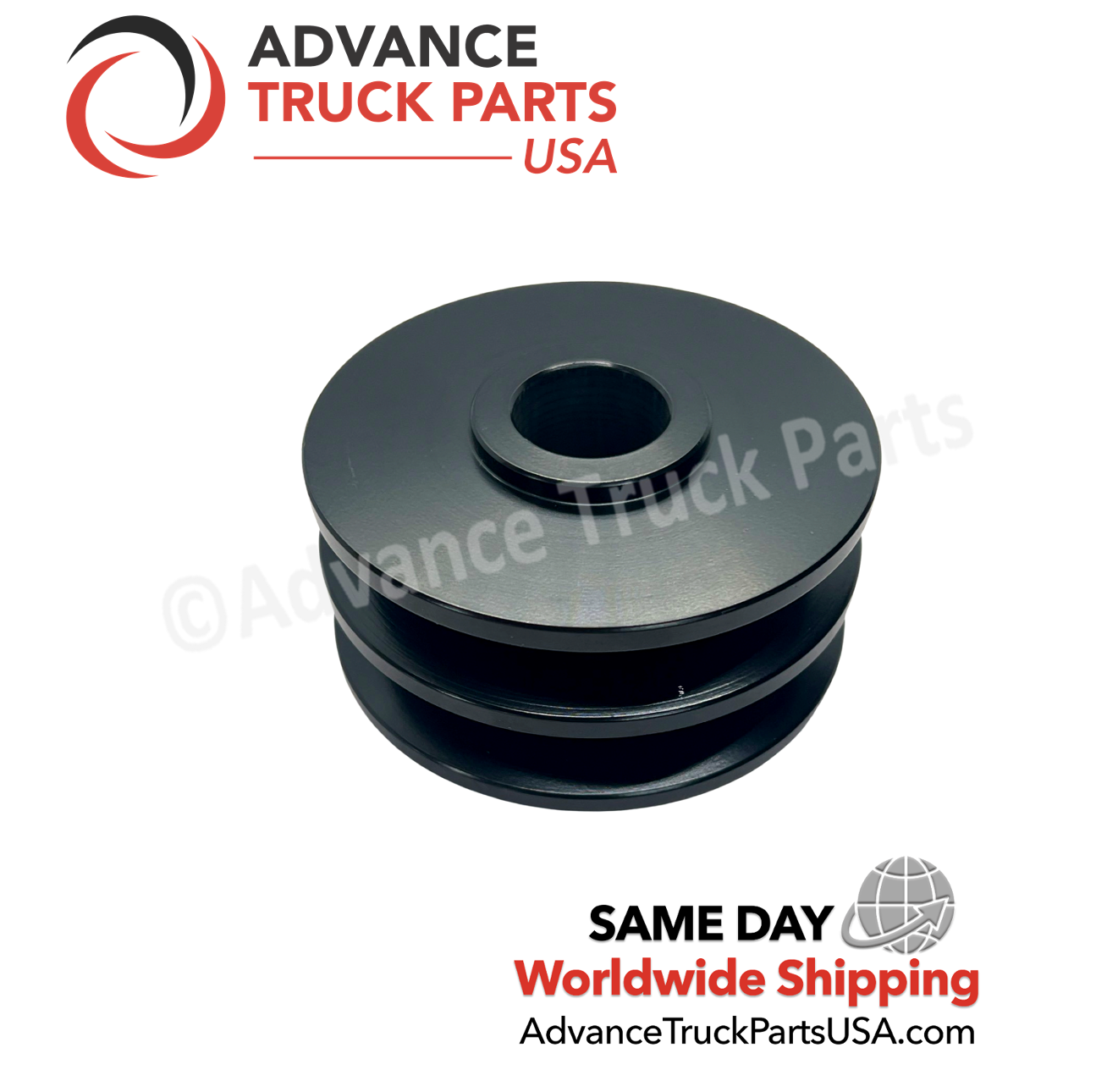 Advance Truck Parts USA 2-groove alternator pulley displaying a top-down studio view