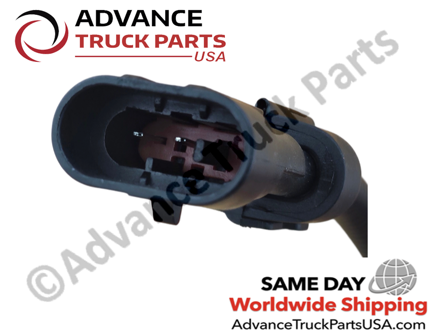 Advance Truck Parts USA branded studio close-up view highlighting the 3-pin electrical connector housing of the turbocharger speed sensor