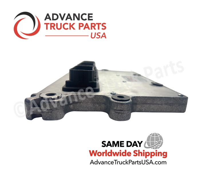 Advance Truck Parts USA new genuine Cummins electronic control module displaying a side profile view of the slim metal housing and mounting grommets