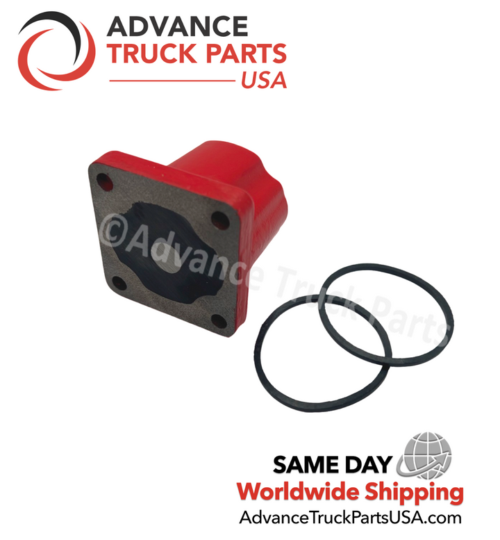 Advance Truck Parts USA Cummins fuel stop solenoid valve displaying an angled studio view of the square mounting flange and O-ring seals