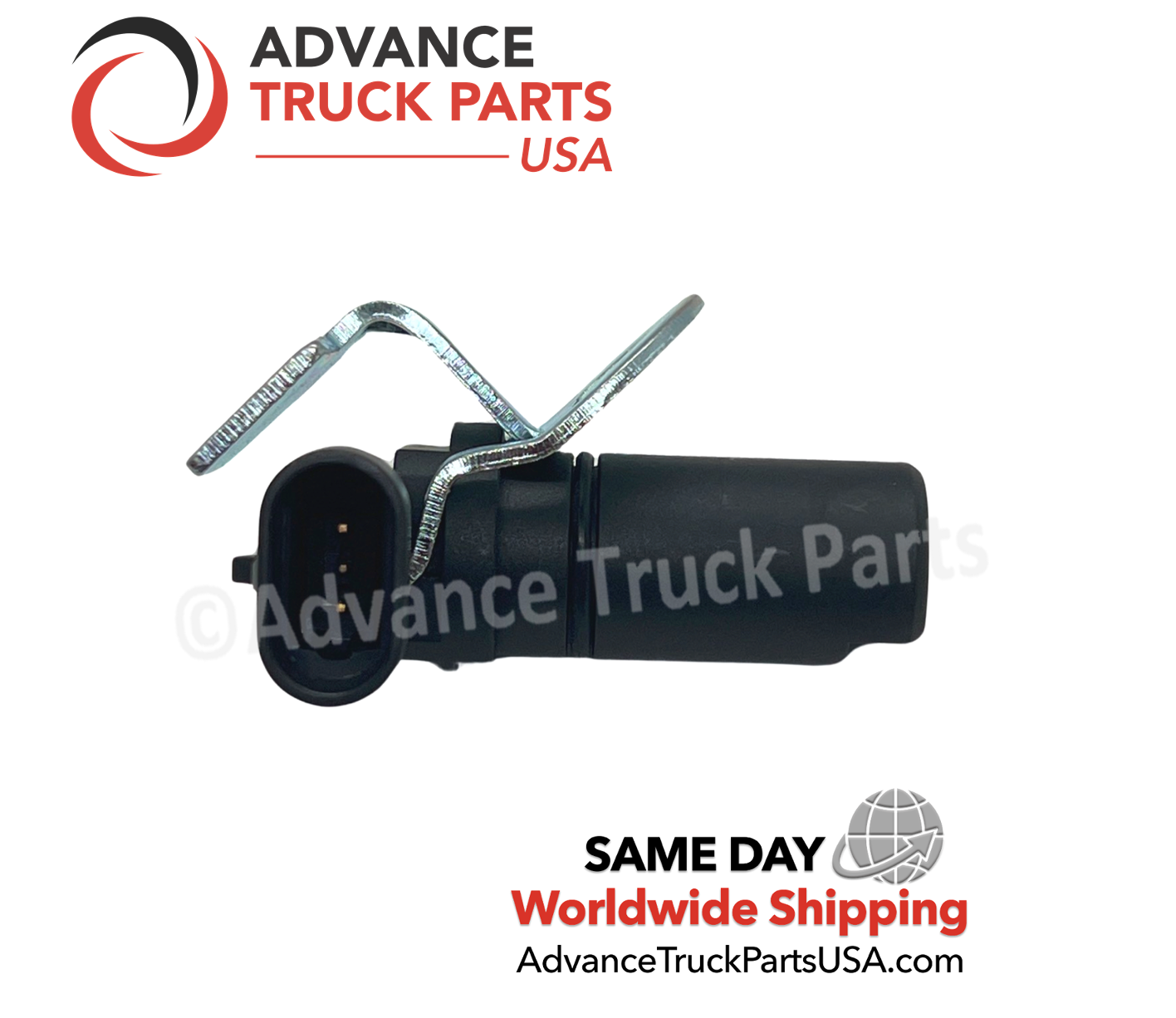 Advance Truck Parts USA Dodge position sensor displaying a macro view of the 3-pin electrical connector terminal layout