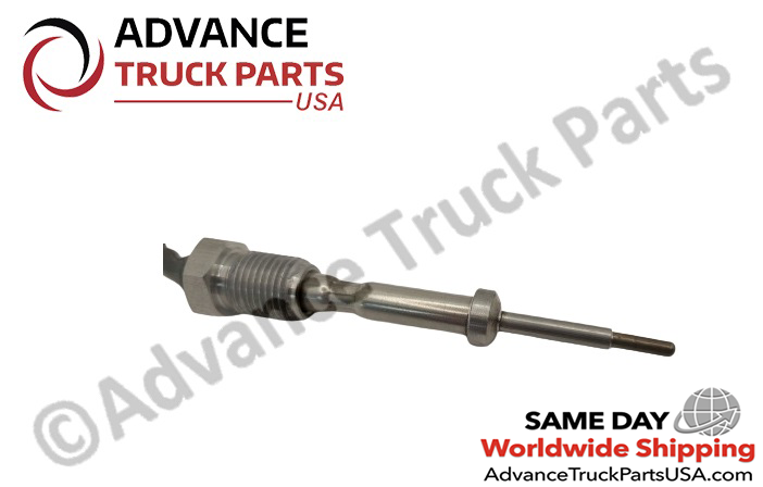 Advance Truck Parts USA exhaust gas temperature sensor displaying a macro view of the metal probe tip and threaded mounting fitting