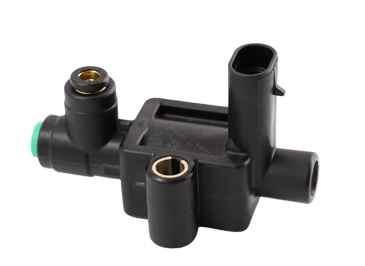 Advance Truck Parts USA G90-6051 fan clutch solenoid valve with black plastic housing and pneumatic fittings on a plain background