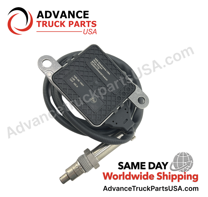 Advance Truck Parts USA inlet nitrogen oxide sensor displaying a studio view of the back panel label on the electronic control module